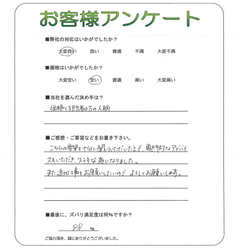 工事の感想を聞かせてください。
