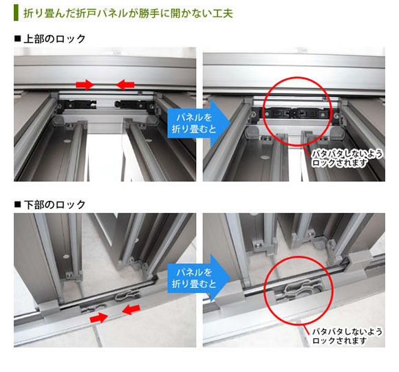 折りたたんだ折戸パネルが勝手に開かない工夫