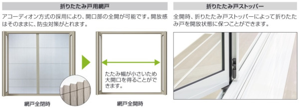 折りたたみ戸用網戸、折りたたみ戸ストッパー