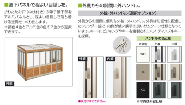 腰下パネルと外側からの開閉に使用できるハンドル錠