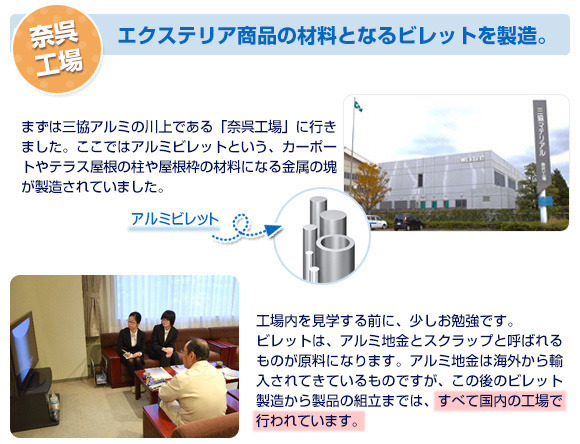 奈呉工場 エクステリア商品の材料となるビレットを製造。