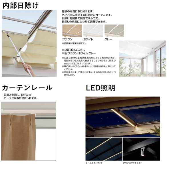 内部日除け、カーテンレール、LED照明