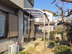 雨除け屋根 レギュラーテラス1階 人工木ウッドデッキ YKKリウッド 階段ステップ