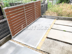 木製調目隠しフェンス塀 土間コンクリート 砂利
